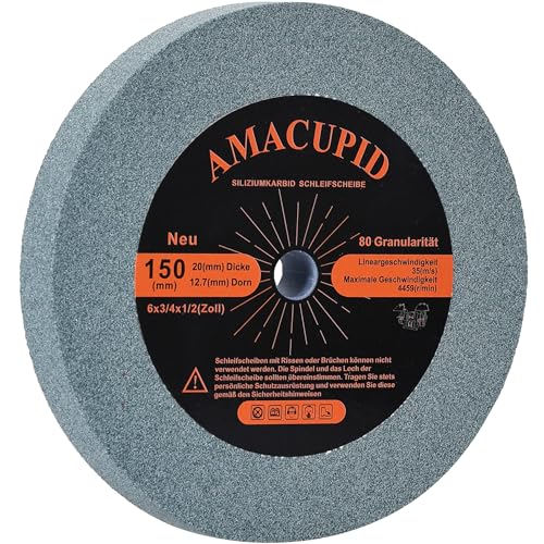 80 Grit Bench Grinding Wheel for Carbide Tool Grinding | Green Silicon Carbide Abrasive Also suitable for grinding non-metallic materials. 12.7mm Mandrel Bore