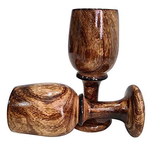 collectiblesBuy Handmade Wooden Goblet Set of 2 – 7 Inch Rustic Chalice Cups for Wine, Mead & Beverages | Eco-Friendly Vintage Wooden Drinkware for Barware & Gifts