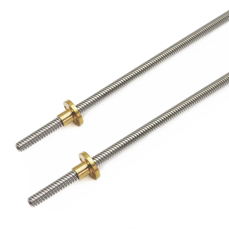 [Australia - AusPower] - 2pcs 500mm Tr8X8 Lead Screw with T8 Brass Nut for 3D Printer Machine Z Axis(Acme Thread, 2mm Pitch, 4 Start, 8mm Lead) 