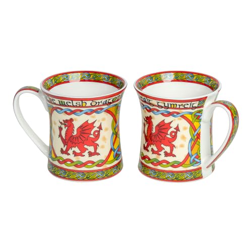 Royal Tara Set of 2 Welsh Dragon Coffee Mug Cymru - Wales Celtic Design New Bone China Cup Ceramic - 11 oz