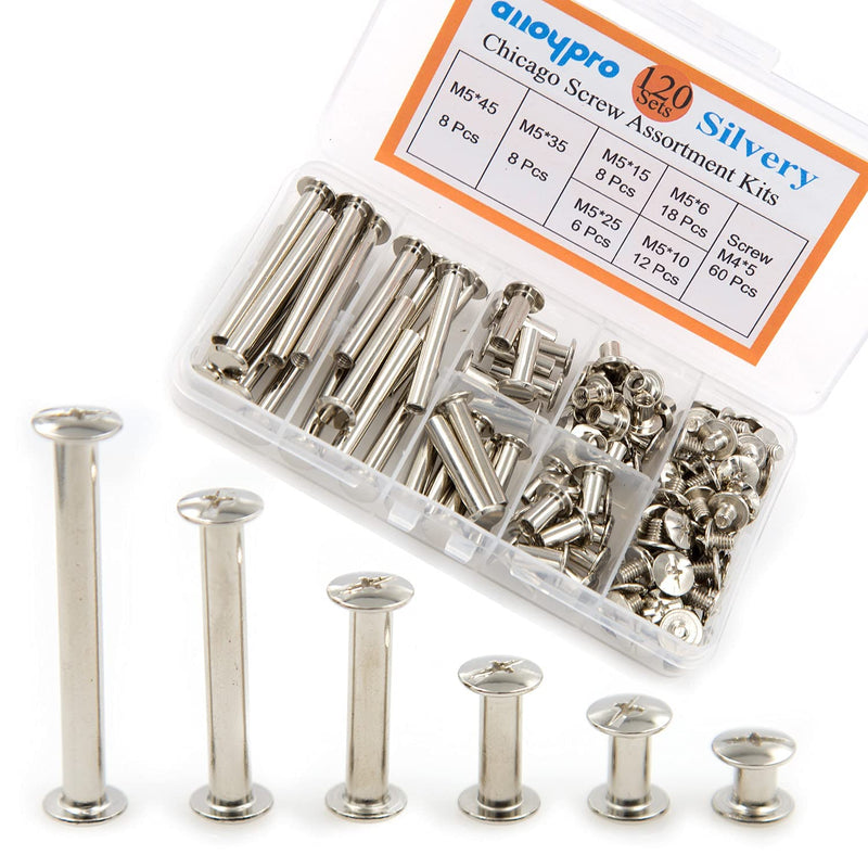 [Australia - AusPower] - Alloypro 120 Pcs (60 Pair) M5 x 6/10/15/25/35/45 Silvery Phillips Chicago Screws Binding Screw Posts,Scrapbook Photo Albums Binding Screws Assorted Kit 6 Sizes for Leather Saddles Purses Belt Repair Silvery M5x6/10/15/25/35/45 