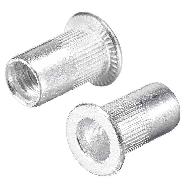 [Australia - AusPower] - uxcell #10-24 Rivet Nuts Aluminium Alloy Knurled Flat Head Threaded Insert Nut Silver 50pcs 