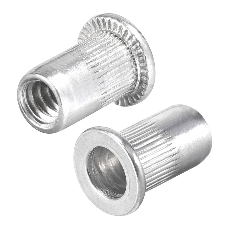 [Australia - AusPower] - uxcell #6-32 Rivet Nuts Aluminium Alloy Knurled Flat Head Threaded Insert Nut Silver 100pcs 