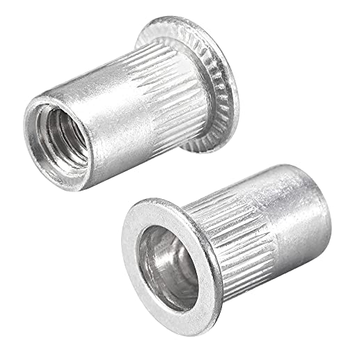 uxcell 1/4-20 aluminium alloy rivet nuts with knurled flat heads, silver threaded inserts, 100 pieces