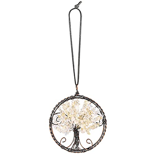 SUNYIK Healing Crystal Tree of Life Hanging Ornament, Handmade Copper Wire Tumbled Crystal Stones Wall Car Decor for Indoor Outdoor, Citrine Yellow Citrine Crystal Stone