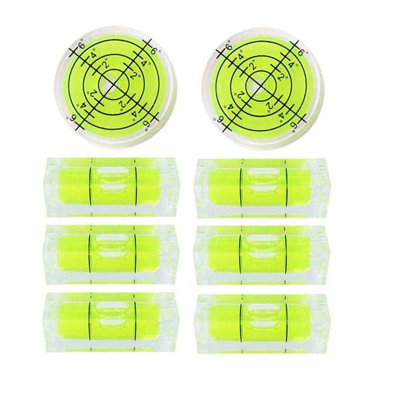 [Australia - AusPower] - 8Pcs Small Bubble Spirit Level Mini Square Levels Measuring Tools for Balancing Frame, Mural, Picture Hanging, Turntable, Tripod, Camera, Phonograph, 10x10x29mm, 32x7mm (Set A) 