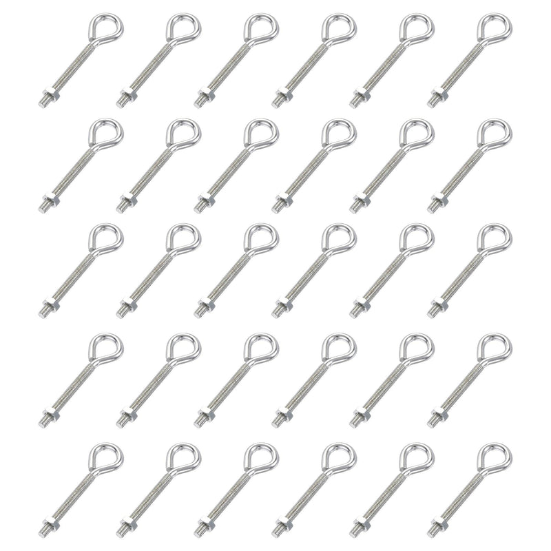 [Australia - AusPower] - uxcell M4x40mm Eye Hooks Screws Bolts Kit, 30pcs Carbon Steel Hanger Eyelet Hooks Screw with Hex Nuts for Metal Hook, Wood Terminal Ring Hooks 
