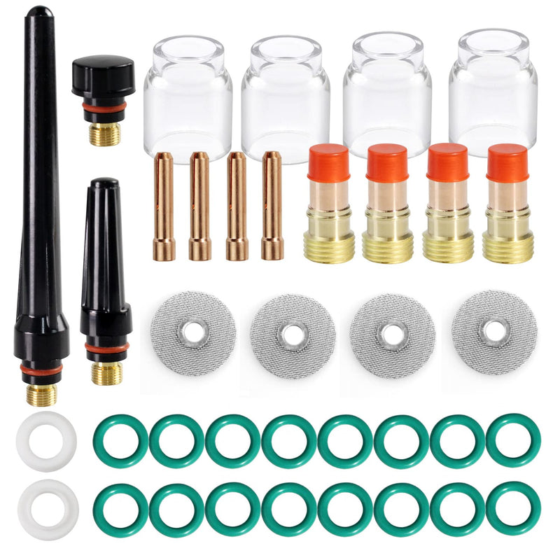 37pcs TIG Gas Lens Collet Body & #12 Glass Cup Kit DB SR WP 17 18 26 TIG Welding Torch 37PCS