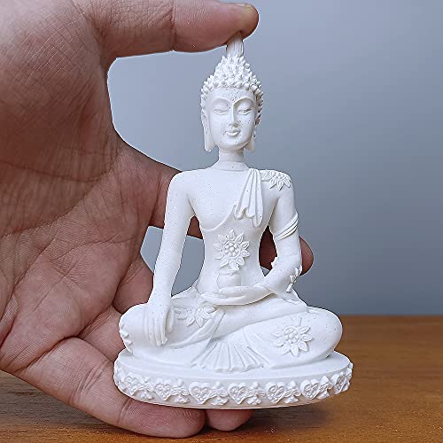HYFAN Mini Sandstone Buddha Yoga Meditation Statue Harmonious Figurine Collectible Craft Feng Shui Sculpture Decor for Home Office Shelf Desktop (White 2 White 2