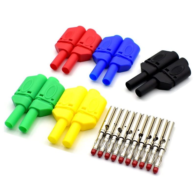[Australia - AusPower] - 5Colors Safety Fully Insulated Test 4mm Banana Plugs Male Stackable Connectors with Banana Jack Adapters for Multimeter Test Leads Probes 10Pcs 10Pcs 5 Colors 