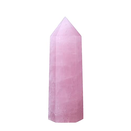 Runyangshi Large Rose Quartz Natural Healing Crystal Wand 4.72"-5" Crystals Tower 6 Faceted Single Point Crystal Prism Wand Natural Stones for Meditation Reiki Chakra Therapy Home Decor Gift 12-13cm