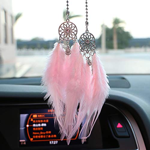 Mini Dream Catcher- Dream Catchers for Cars, Small Dreamcatcher Feather Handmade Hanging Charms Pendant Car Rearview Mirror Home Decor (Pink) Pink