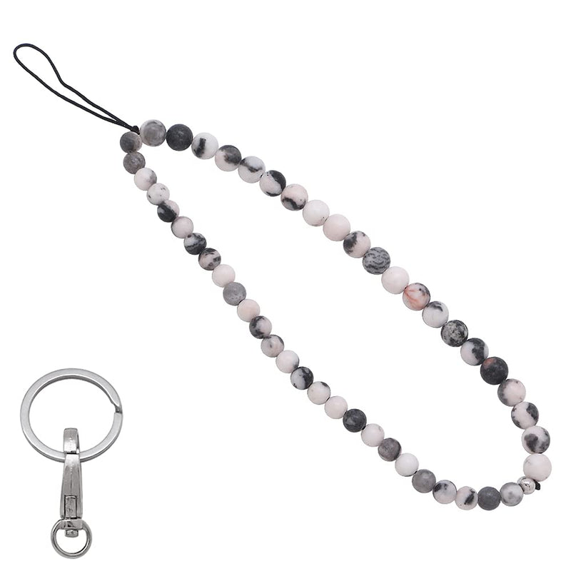[Australia - AusPower] - C&L Accessories Beaded Phone Charm Cell Phone Lanyard Wrist Strap Handmade Natural Gemstone Pink Zebra Jasper 
