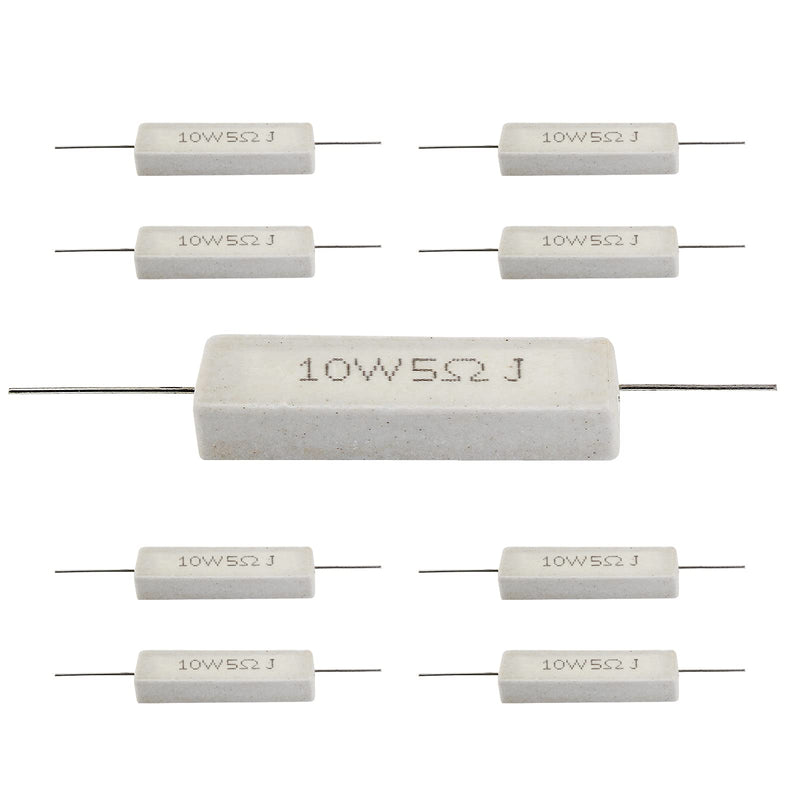 [Australia - AusPower] - 10Pcs Cement Resistor 10W 5 Ohm Resistor, Ceramic Resistor Power Resistor, Precharge Horizontal Resistors Wirewound Resistor, Flame Resistance 