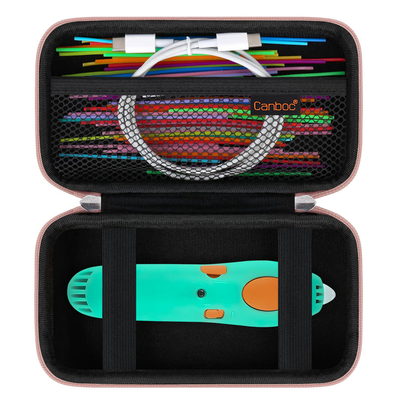 [Australia - AusPower] - Canboc Hard Case for 3Doodler Start+ Essentials (2024) 3D Pen Set for Kids, 3D Pens Storage Organizer Carrying Holder, Mesh Pocket fit 3Doodler Start Plastic Filaments, Cable, Rose Gold (CASE ONLY) 