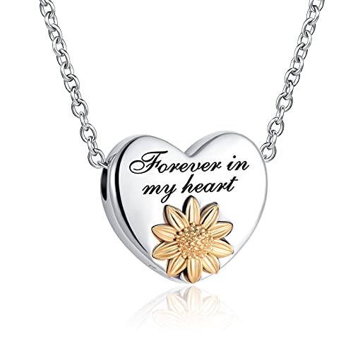 NanMuc Womens Sunflower Cremation Jewelry Urn Necklaces for Ashes Men Forever in My Heart Memory Necklace Easter Keepsake for Women