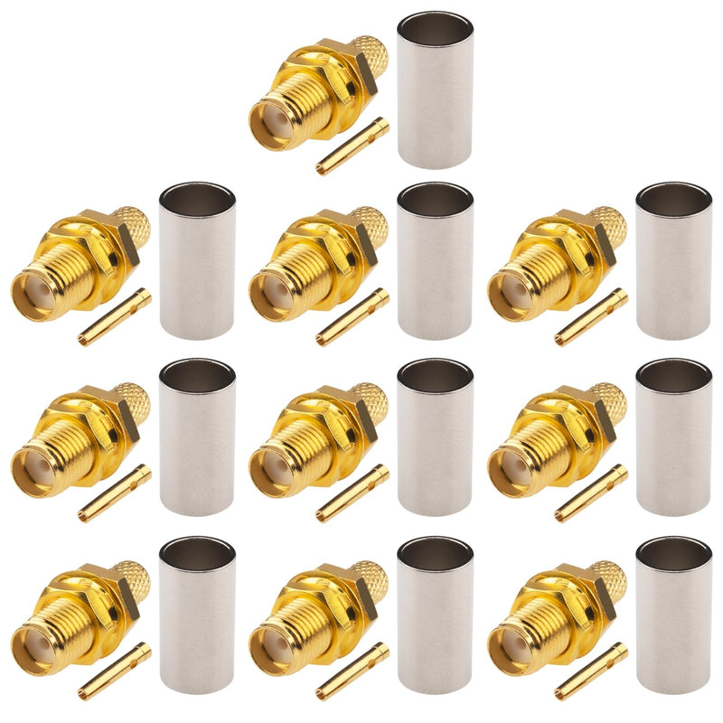 [Australia - AusPower] - BOOBRIE 10-Pack SMA Female Bulkhead Crimp Connector SMA Female Crimp Solder Connector 50 Ohm Gold Plated for RG58 RG142 RG223 LMR195 LMR200 Coaxial Cable 