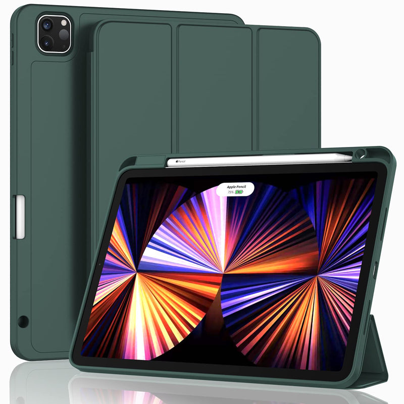[Australia - AusPower] - ZryXal New iPad Pro 11 Inch Case 2022(4th Gen)/2021(3rd Gen)/2020(2nd Gen) with Pencil Holder, Smart iPad Case [Support Touch ID and Auto Wake/Sleep] with Auto 2nd Gen Pencil Charging (Midnight Green) Midnight Green 