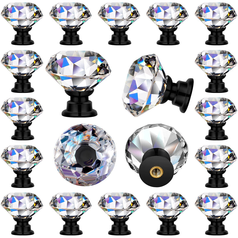 Hotop 30 Pieces Crystal Drawer Knobs Clear 30mm Diamond Crystal Dresser Knobs Glass Cabinet Pulls Handles with Screws for Kitchen Office Bathroom Cabinet (Black) Black