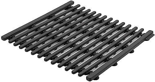 Brabantia extendable dark gray silicone dish drying rack with drain tray, heat-resistant, for drying and draining dishes effectively.