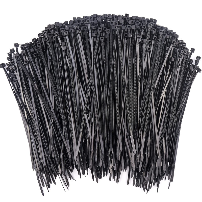 [Australia - AusPower] - 1000 Pcs Zip Ties, 6 Inch Self-Locking Nylon Cable Ties, Premium Heavy Duty Plastic Wire Ties Wraps for Indoor and Outdoor (Black) 6" Black 