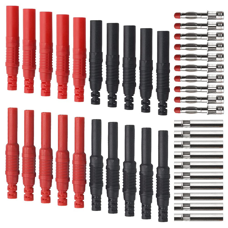 [Australia - AusPower] - WMYCONGCONG Black/Red 10Pcs Insulated Safety Shrouded 4mm Banana Female Jack Connector + 10Pcs 4mm Banana Plug Connectors Wire Solder DIY Multimeter Test Leads 