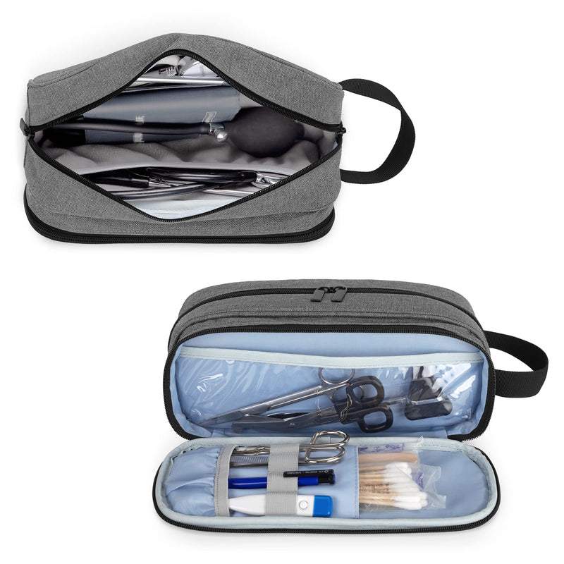 Trunab Stethoscope Bag Compatible with 3M Littmann/MDF/ADC, Gray | Holds two stethoscopes or BP cuffs, medical bag with extra pocket for nursing accessories gray