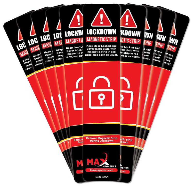 10 Pack Max magnetics Black Lockdown Magnetic Strips for Door Frames - High-Density Magnet Security Devices for School & Office - Strong Adhesion & PVC Top Layer, Smooth Opening & Closing 10
