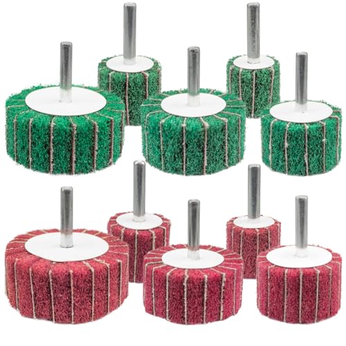 FEIHU 10 Piece Sanding Mop Set/Flap Sander/Flap Sander, Fleece Abrasive Polishing Discs, Polishing of Metal, Wood, Stainless Steel, Shaft Diameter: 6 mm