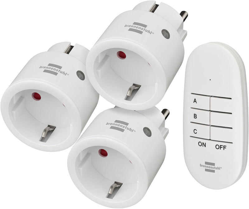Brennenstuhl Comfort-Line Wireless Socket Set Mini 3+1 Set of 3 | Indoor, with hand-held transmitter and increased touch protection, white 3 Mini-Funksteckdosen 3 mini radio sockets Single without power strip, white
