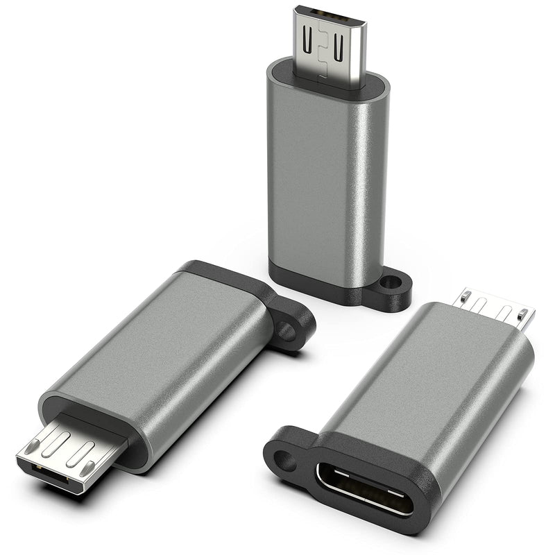 [Australia - AusPower] - USB-C to Micro USB Adapter, 3-Pack USB Type C Female to Micro USB Male Converter USB C to Micro B 2.0 Charge & Data Sync Compatible with Samsung Galaxy S7 S6 J7 Note 5 Kindle Ps4 and More -Grey Grey 