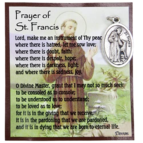 Needzo Silver Toned Saint Francis Pocket Token Medal with Inspirational Prayer Card, Christian Gifts for Men and Women, 1 Inch