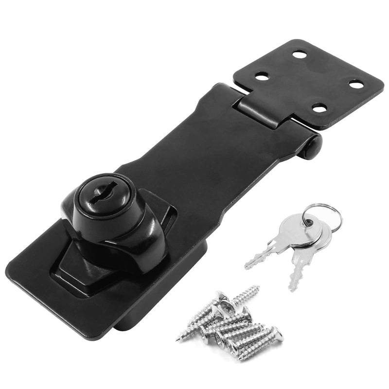 [Australia - AusPower] - 1 Pc 4 Inch Keyed Hasp Locks, Twist Knob Keyed Locking Hasp with Screws, Safety Lock for Small Doors, Cabinets (Black) 4inch Black 