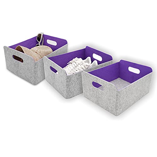 Welaxy Felt Storage Basket Foldable Shelf Draw Organizer Bin Nursery Purple Purple x 3