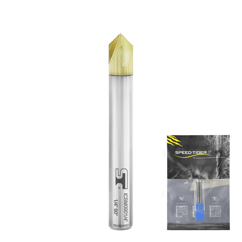 [Australia - AusPower] - SPEED TIGER Chamfer End Mill - CNC Carving Bits, V Groove, 90 Degree, ICSM1/4"Shank 2"OVL (1 Piece, 1/4" 90°) - for Wood, Alloy Steels, Hardened Steels  Mill Bits Sets for DIYers & Professionals 1/4" 90° 