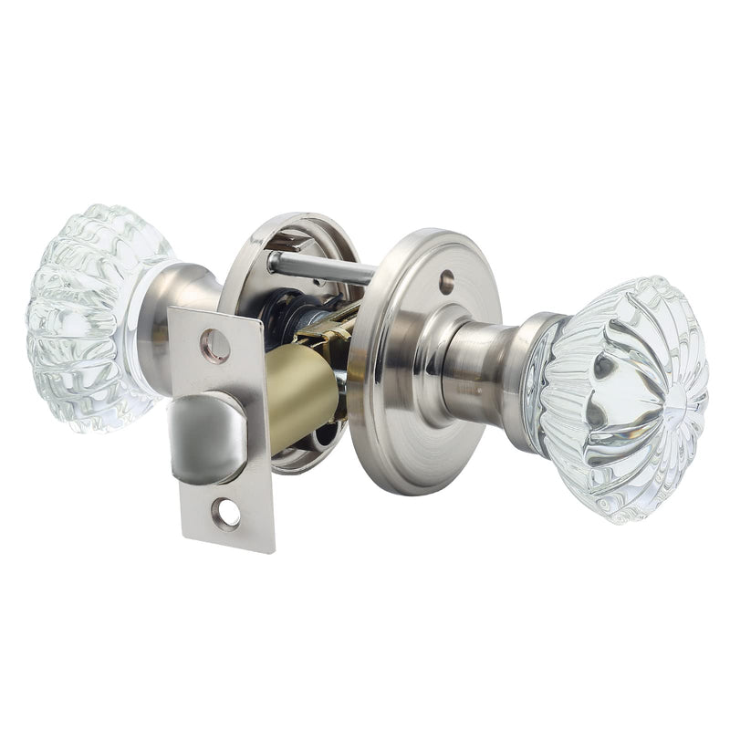 Cielsa Dawn Glass Door Knobs Interior with Lock, Satin Nickel Door Handles, Crystal Door Knobs with Lock(Satin Nickel, Privacy) 1 Pack