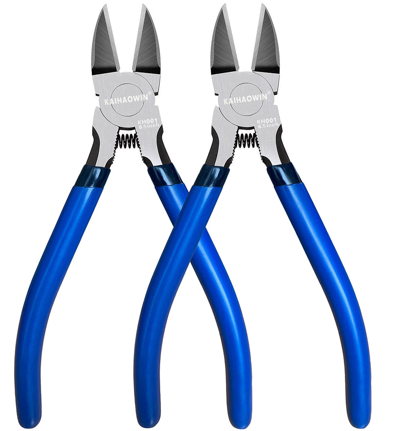 [Australia - AusPower] - Wire Cutters 2 Pack, 6.5 inch,KAIHAOWIN Flush Cutters Diagonal Cutters Side Cutters Precision Ultra Sharp Spring Loaded Wire Snips Clippers Dikes Cutting Pliers Small for Crafting Jewelry Making,Blue 6"x2 PCS 
