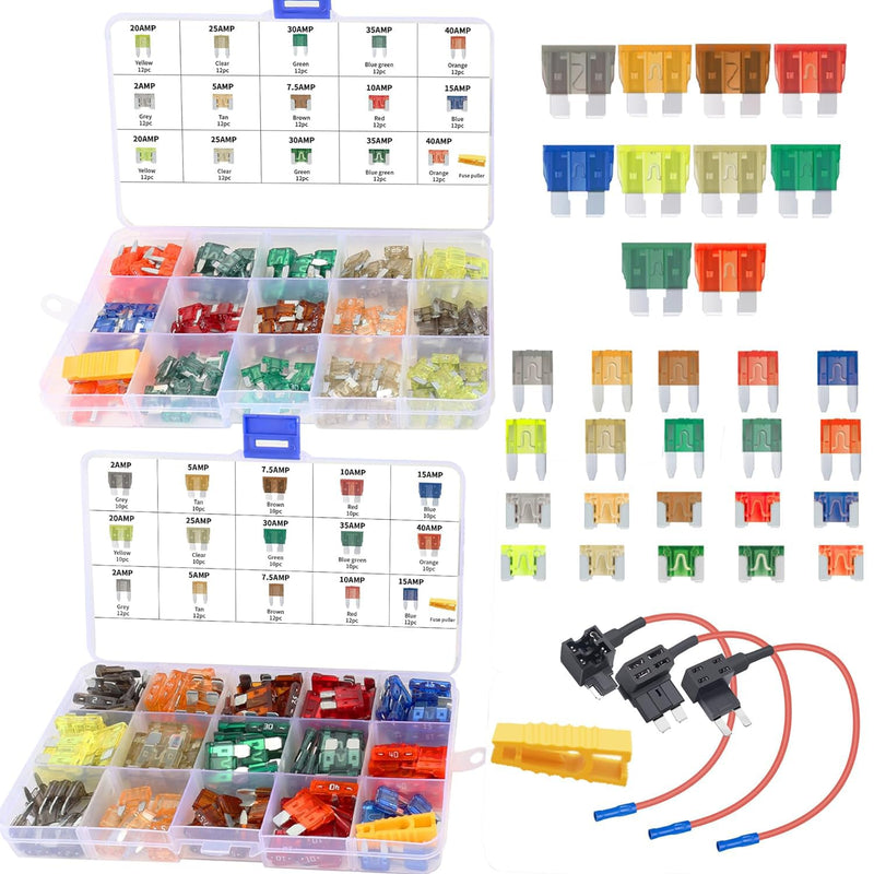 MulWark 351pc Assorted Standard Auto Car Truck Blade Fuses Set- 5A 7.5A 10A 15A 20A 25A 30A-ATC/APR/ATO+ATM Mini-Automotive-Blade-Fuse Assortment Kit 351 pc (Standard & Mini)