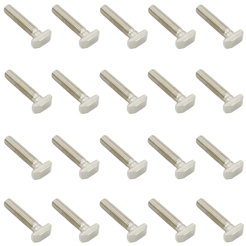 [Australia - AusPower] - 20 PCS M8 Thread T-Slot Drop-in Stud Sliding Screw Bolt, TTZEZE Heavy Duty Silver Tone Carbon Steel Nickel Plated Hammer Head Bolt T Shape Screws for European Standard 40 Series Aluminum Profile M8x40mm 