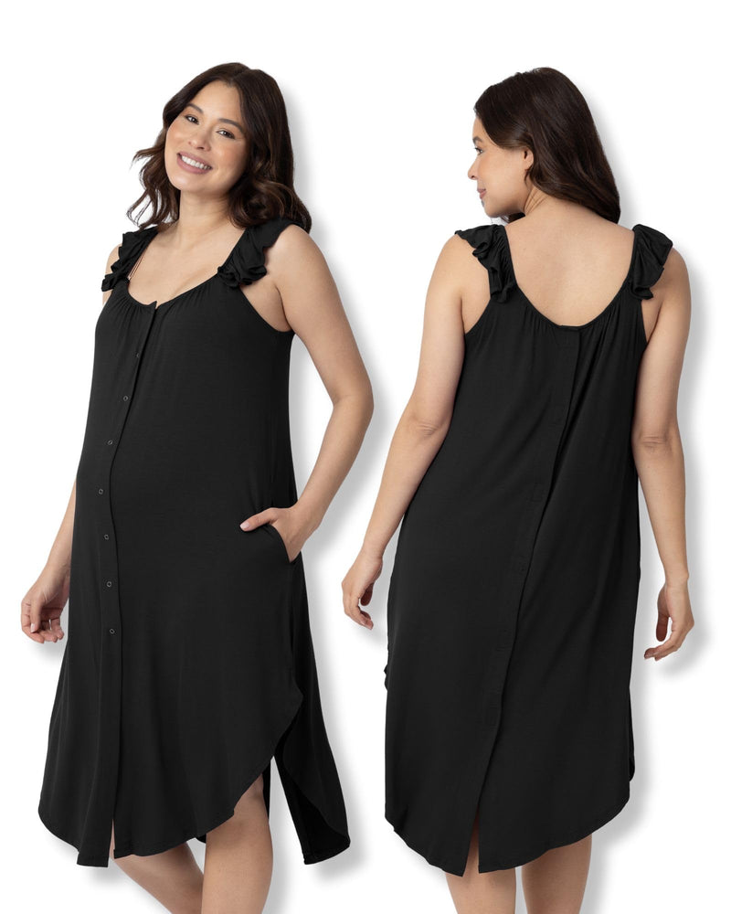 [Australia - AusPower] - Kindred Bravely Ruffle Strap Labor and Delivery Gown | 3 In 1 Labor, Delivery, Nursing Gown for Hospital Medium-Large Black 