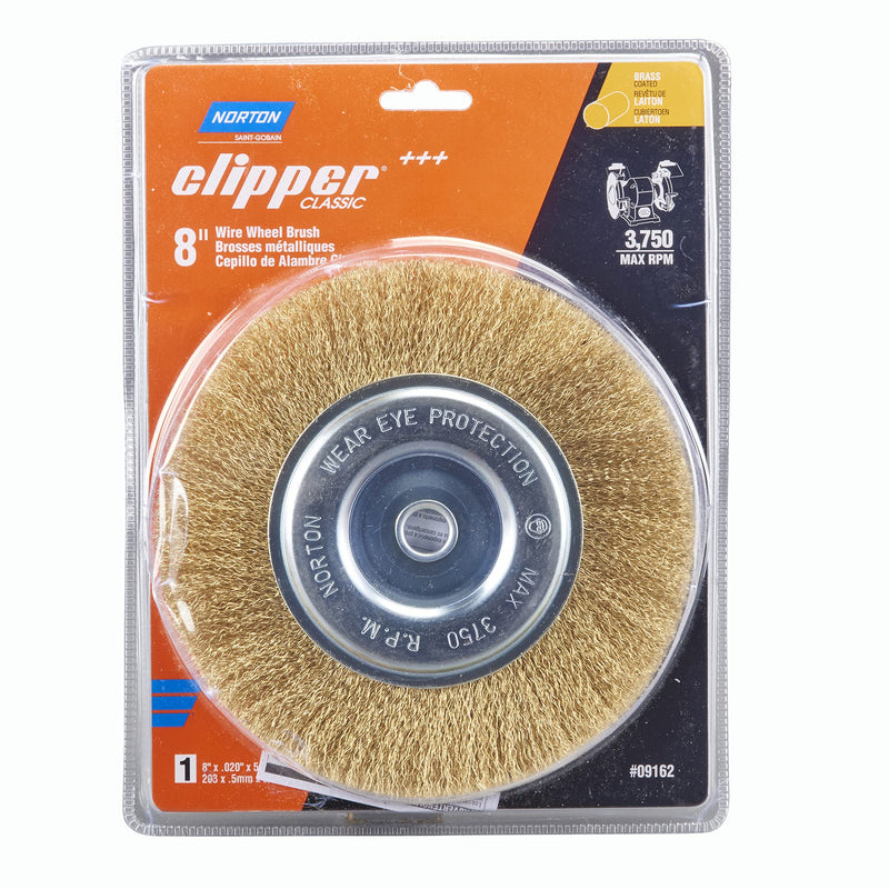 [Australia - AusPower] - Norton Wire Brush, Clipper 8" Wire Wheel for Angle Grinder, Coated Brass Brush for Cleaning, Crimped Wire Metal Brush, Pack of 1 8" 