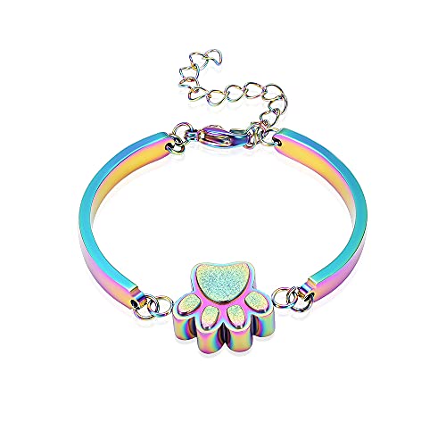 Stainless Steel Paw Print Urn Bracelet Memorial Ash Keepsake Cremation Jewelry Dog Ashes Bracelet Colorful