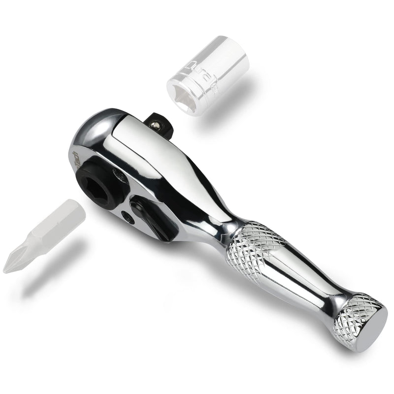 [Australia - AusPower] - DURATECH 1/4-Inch Stubby Ratchet Wrench, Socket&Bit Driver, 72-Tooth, Chrome Alloy Made, Chrome Plated Finish 1/4" Dual Head Ratchet 