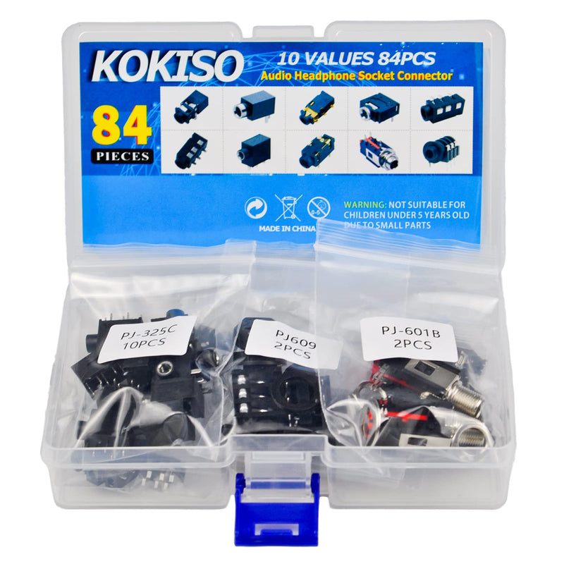 [Australia - AusPower] - KOKISO 10 Values 84 Pcs Stereo Jack Socket 【3 Pin/4 Pin/5 Pin/6 Pin】 PCB Mount Female Audio Headphone Socket Connector Assortment Kit 