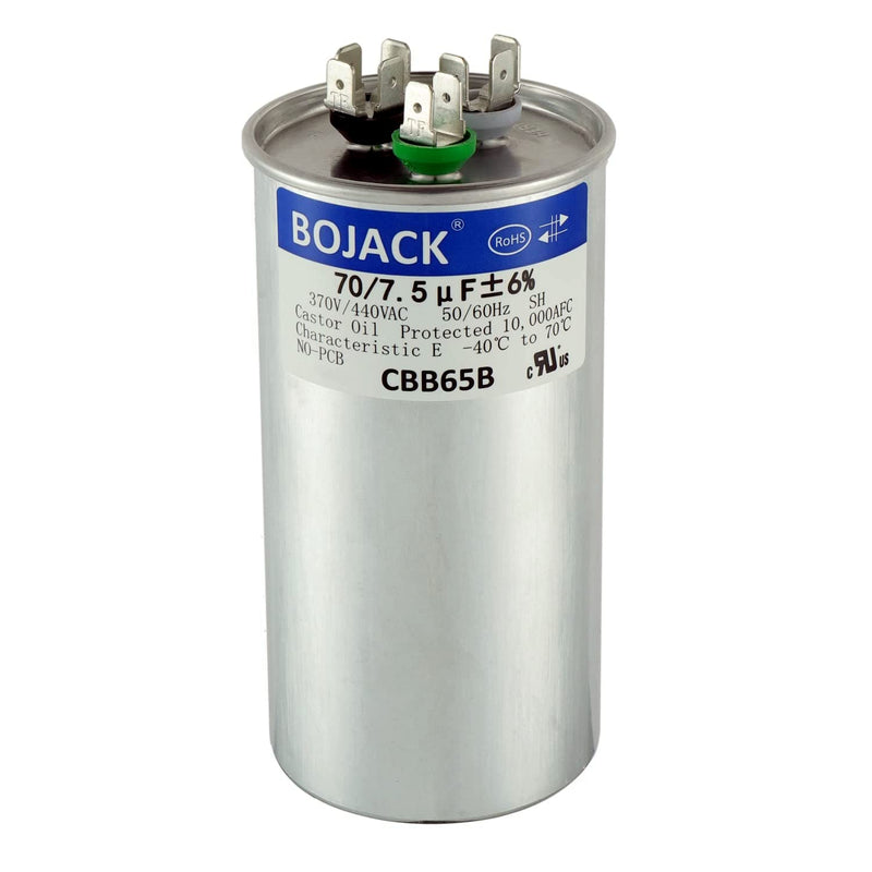 [Australia - AusPower] - BOJACK 70+7.5 uF 70/7.5 MFD ±6% 370/440 V AC CBB65 Dual Run Circular Start Capacitor for AC Motor Run or Fan Start or Condenser Straight Cool or Heat Pump Air Conditioner 