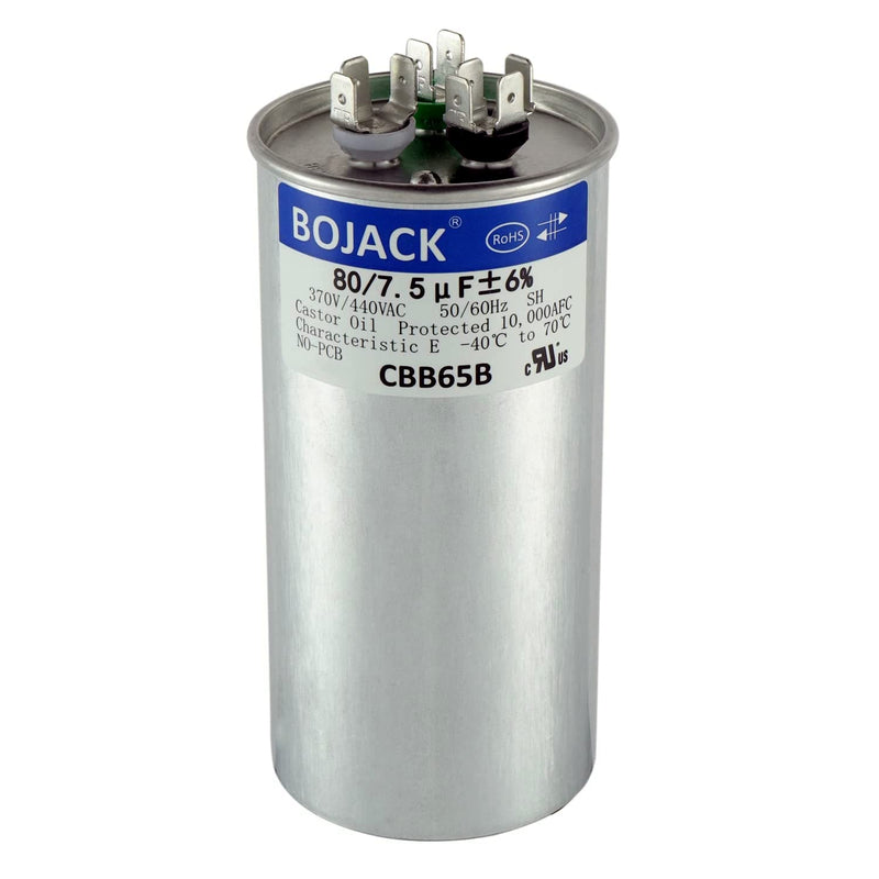 [Australia - AusPower] - BOJACK 80+7.5 uF 80 7.5 MFD ±6% 370/440 V AC CBB65 Dual Run Circular Start Capacitor for AC Motor Run or Fan Start or Condenser Straight Cool or Heat Pump Air Conditioner 