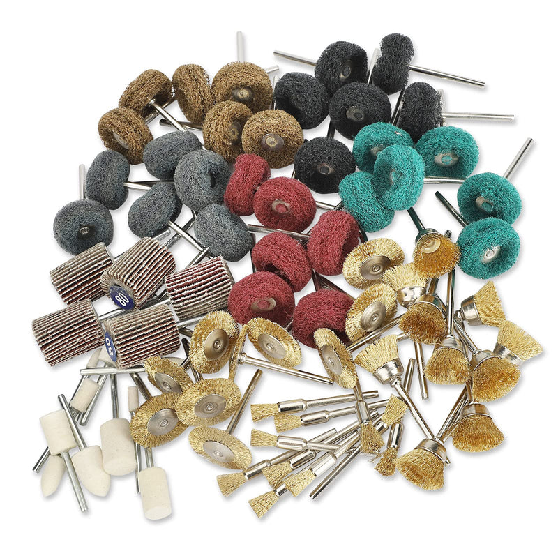 [Australia - AusPower] - 75pcs Polishing Kit Buffing Wheels Set, SUNJOYCO Polishing Bit Abrasive Buffing Wheels Rotary Tool Accessories, Wire Brushes Flap Discs for Dremel, 1/8" Shank for Wood Jewelry Metal Rust 