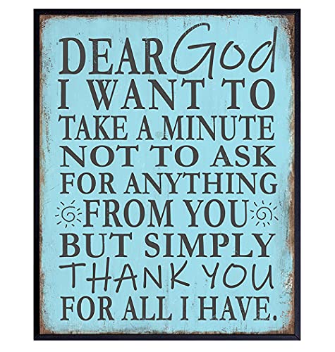 God Wall Decor - Religious Gifts for Women - Christian Gifts - Positive Catholic Wall Art - Inspirational Spiritual Quote - Church Decorations - Light Blue Decor - Grateful Art - Faith Artwork