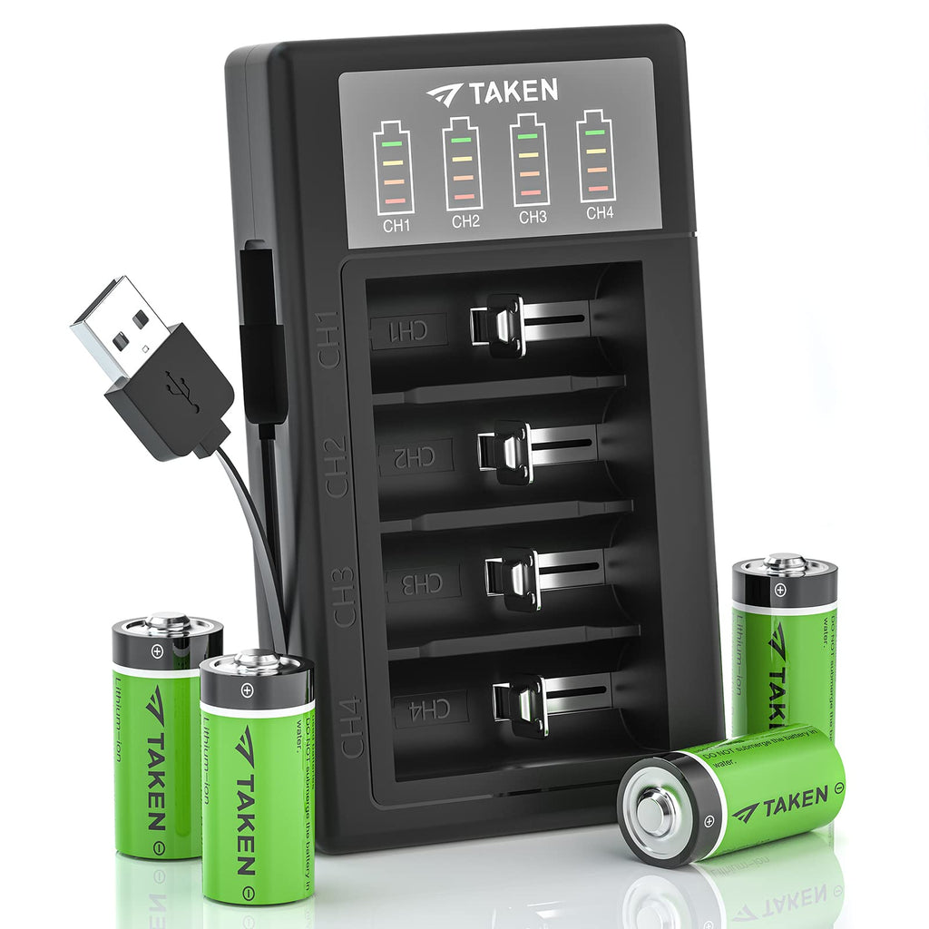 [Australia - AusPower] - 4 Pack CR123A Lithium Battery 3.7V Batteries [CAN BE RECHARGED] and LED Charger Compatible with Arlo Cameras (VMC3030/VMK3200/VMS3330/3430/3530), Flashlight, Microphone 