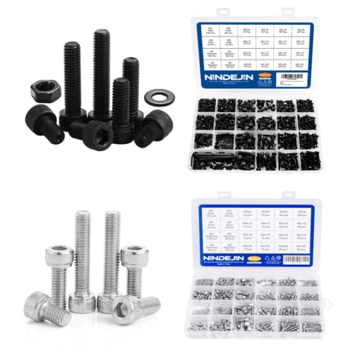 [Australia - AusPower] - NINDEJIN M2 M3 M4 M5 Hex Socket Head Cap Screws Assortment Kit, Machine Screw Bolts, Nuts, Washers & Wrench (880pcs Stainless Steel+1060pcs Carbon Steel) 